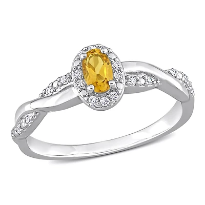 Julianna B Sterling Silver Citrine and Diamond Ring