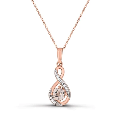 10K Rose Gold Morganite and Diamond Infinity 17" Pendant