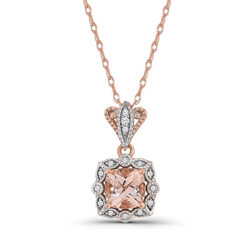 10K Rose Gold Morganite and Diamond 18" Pendant