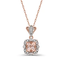 10K Rose Gold Morganite and Diamond 18" Pendant