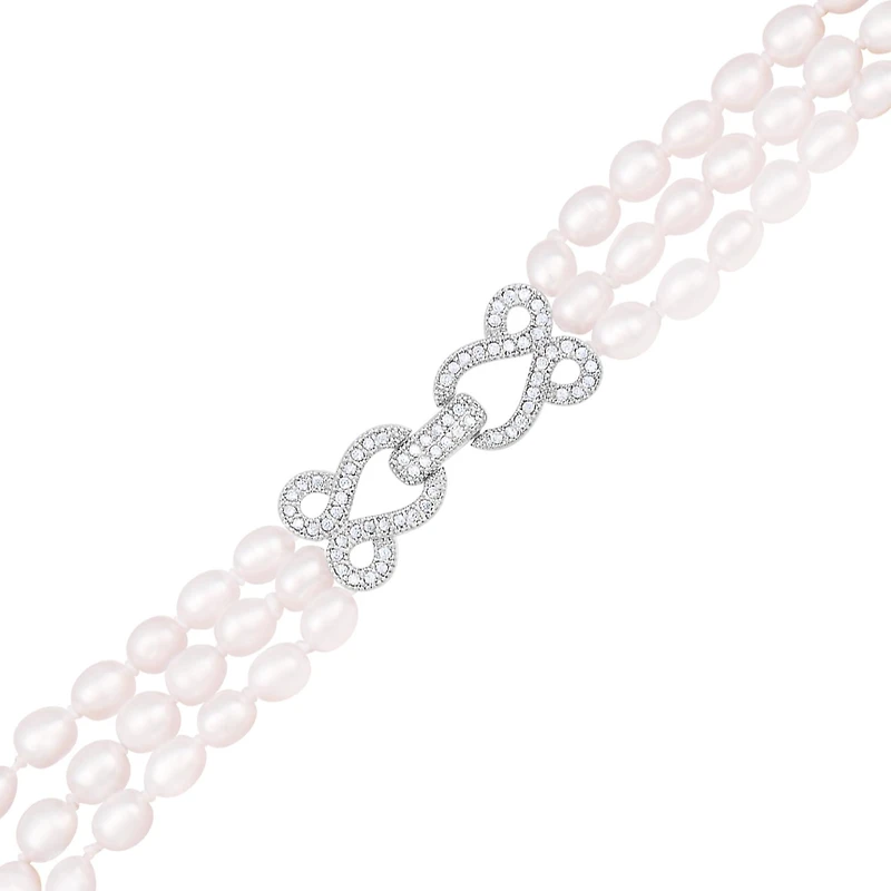 Sterling Silver 60" 4MM-11MM White and Purple Freshwater Pearl Necklace