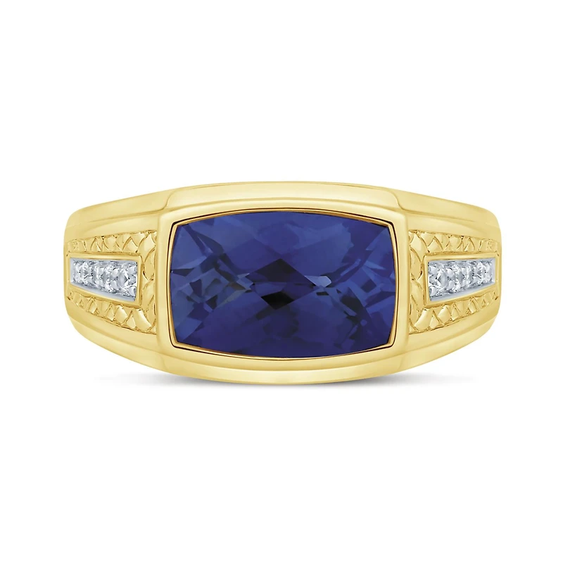 10K Yellow Gold Created Sapphire & Diamond Ring