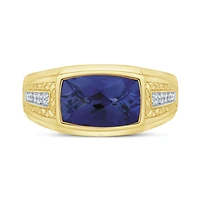 10K Yellow Gold Created Sapphire & Diamond Ring