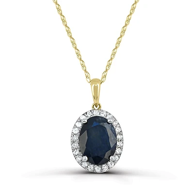 10K Yellow Gold Sapphire and Diamond Halo Pendant