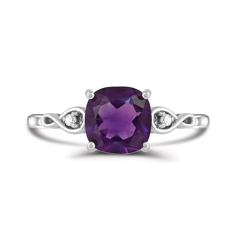 10K White Gold Amethyst and Diamond Infinity Ring