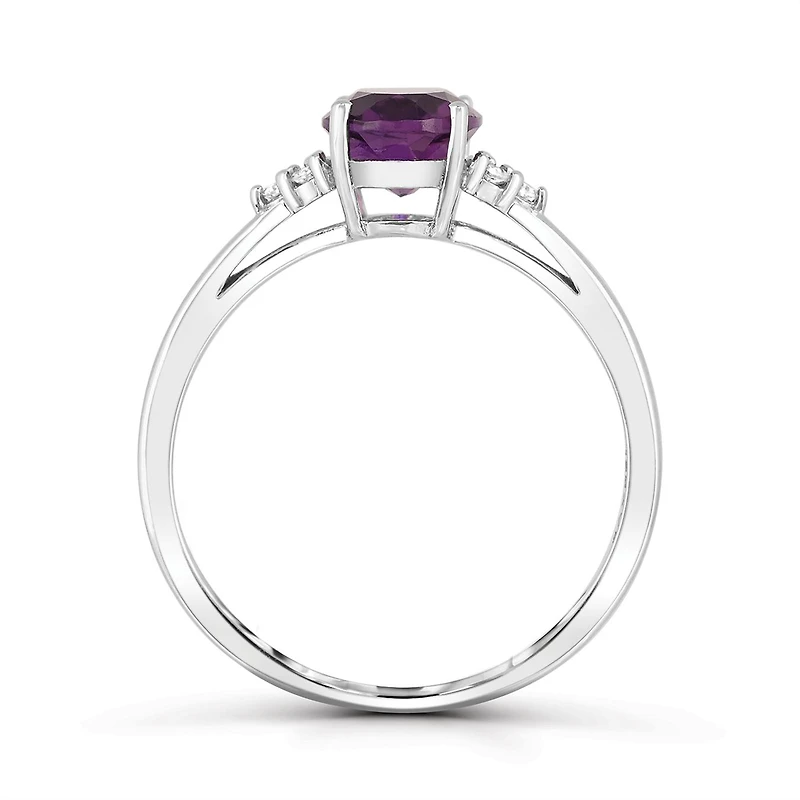 10K White Gold Amethyst and Diamond Ring