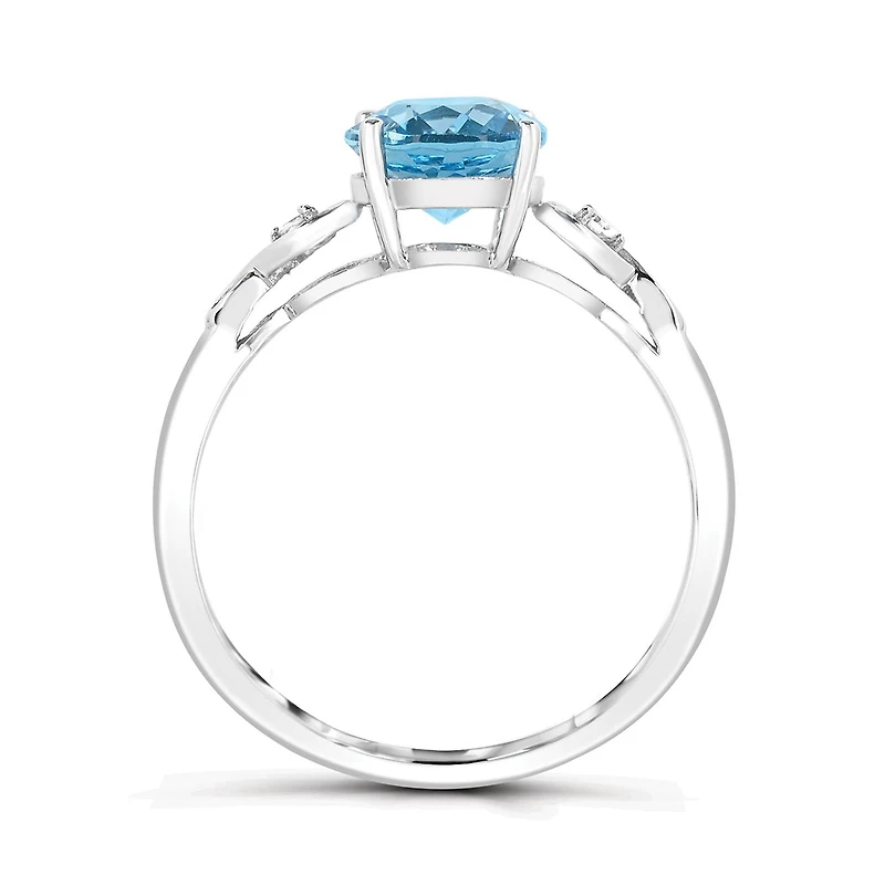 10K White Gold Swiss Blue Topaz and White Topaz Infinity Ring