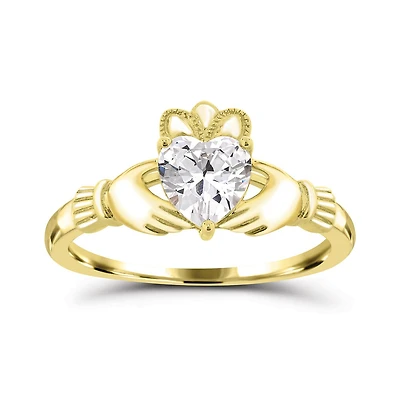 10K Yellow Gold Cubic Zirconia Claddagh Ring