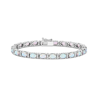 Sterling Silver Created Opal and Diamond Bracelet