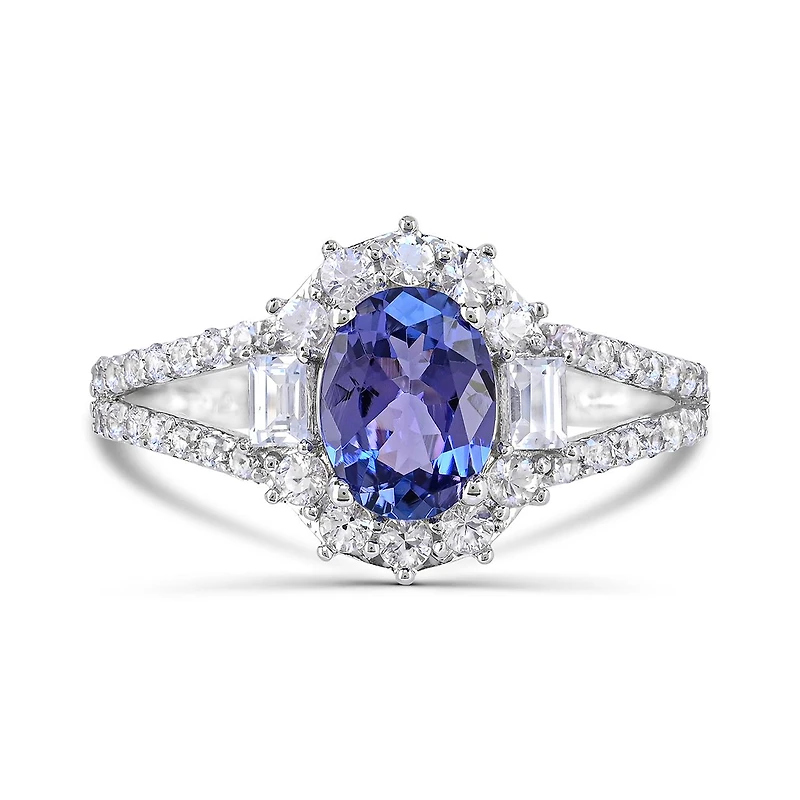 Sterling Silver Tanzanite and White Zircon Ring