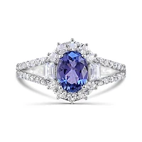 Sterling Silver Tanzanite and White Zircon Ring