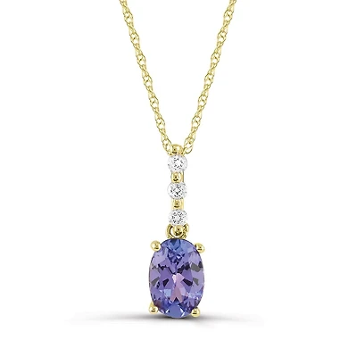 10K Yellow Gold Tanzanite and White Sapphire 18" Pendant