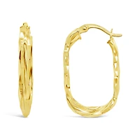 10K Yellow Gold Diamond Cut Oval Hoop Earrings