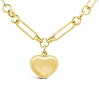 10K Yellow Gold Fancy Paperclip Link Heart Necklace 18