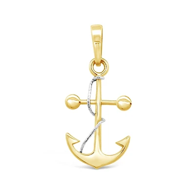 10K Yellow & White Gold Anchor Pendant (Chain Not Included)
