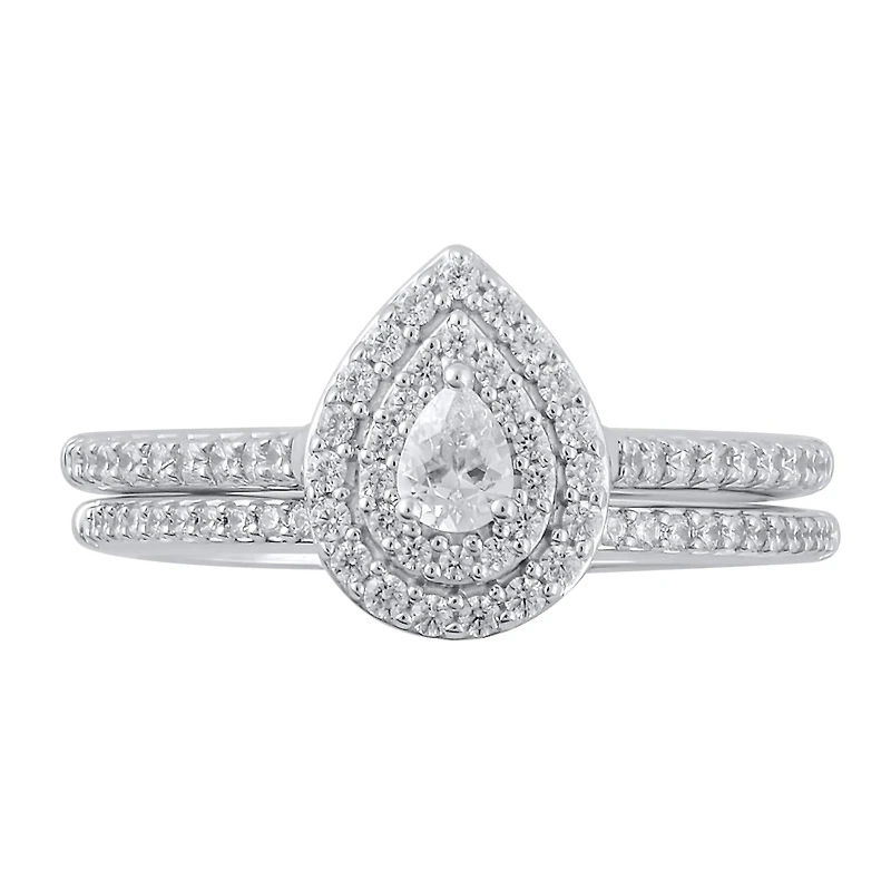 10K White Gold 0.62CTW Pear Shaped Diamond Bridal Set