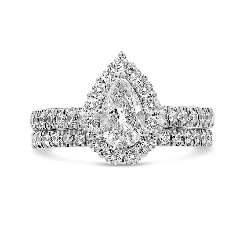 Jenny Packham 18K White Gold Lab Grown 1.75CTW Pear Shaped Diamond Bridal Set
