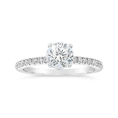 Blossom 14K White Gold Lab Grown 1.23CTW Diamond Solitaire Ring with Accents