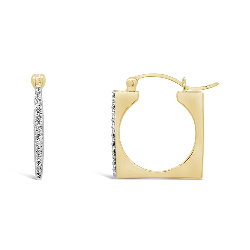 10K Yellow Gold 0.12CTW Diamond Square Shape Hoop Earrings