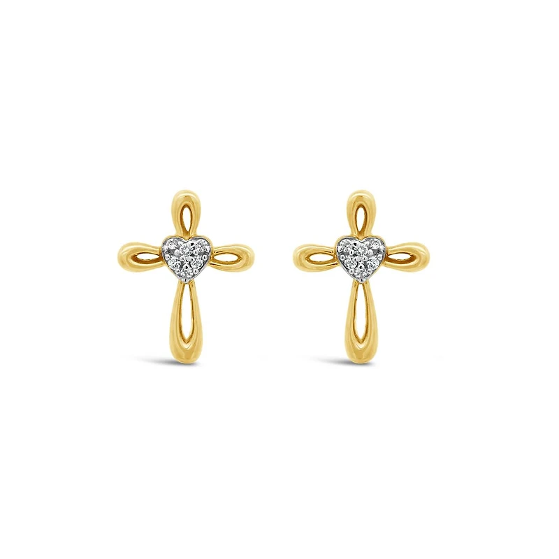 10K Yellow Gold Diamond Cross Earrings
