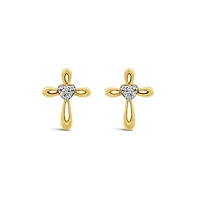 10K Yellow Gold Diamond Cross Earrings