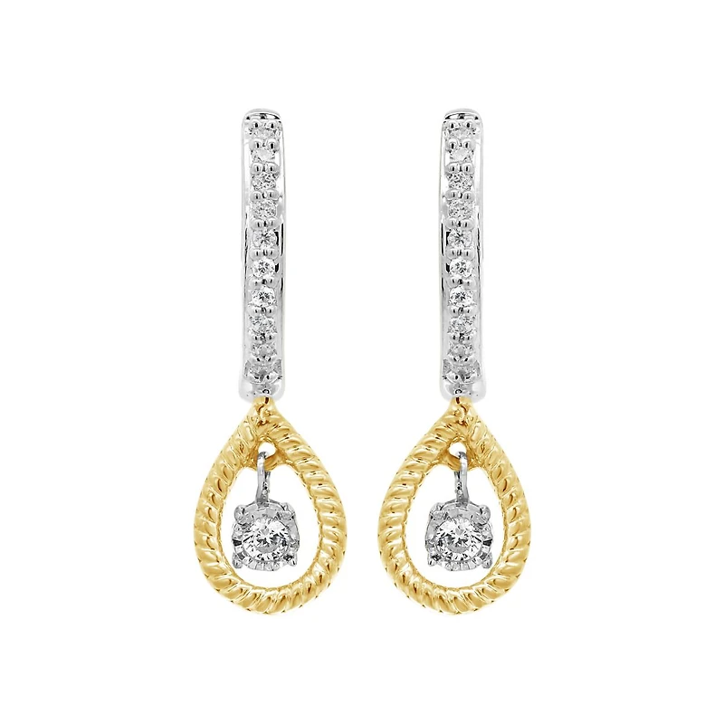 Dancing Diamonds Sterling Silver and 10k Yellow Gold 0.15CTW Diamond Hoops