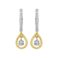 Dancing Diamonds Sterling Silver and 10k Yellow Gold 0.15CTW Diamond Hoops