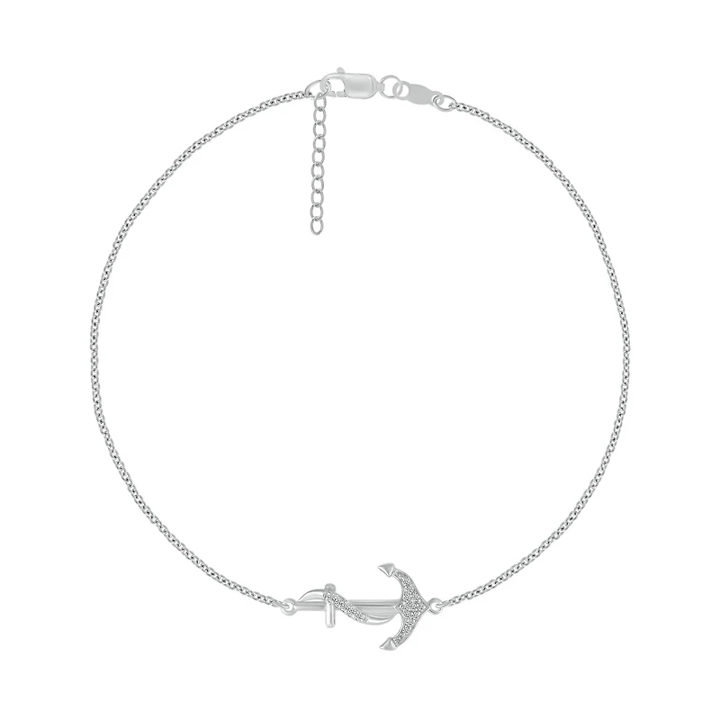 Bella Moda Sterling Silver Diamond Anchor Anklet