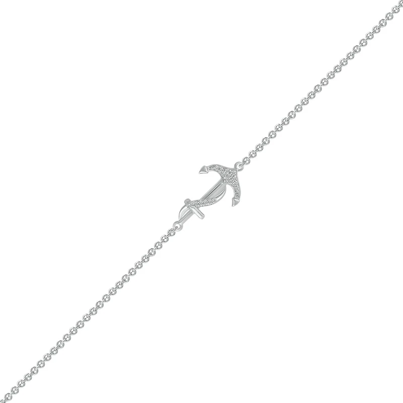 Bella Moda Sterling Silver Diamond Anchor Anklet