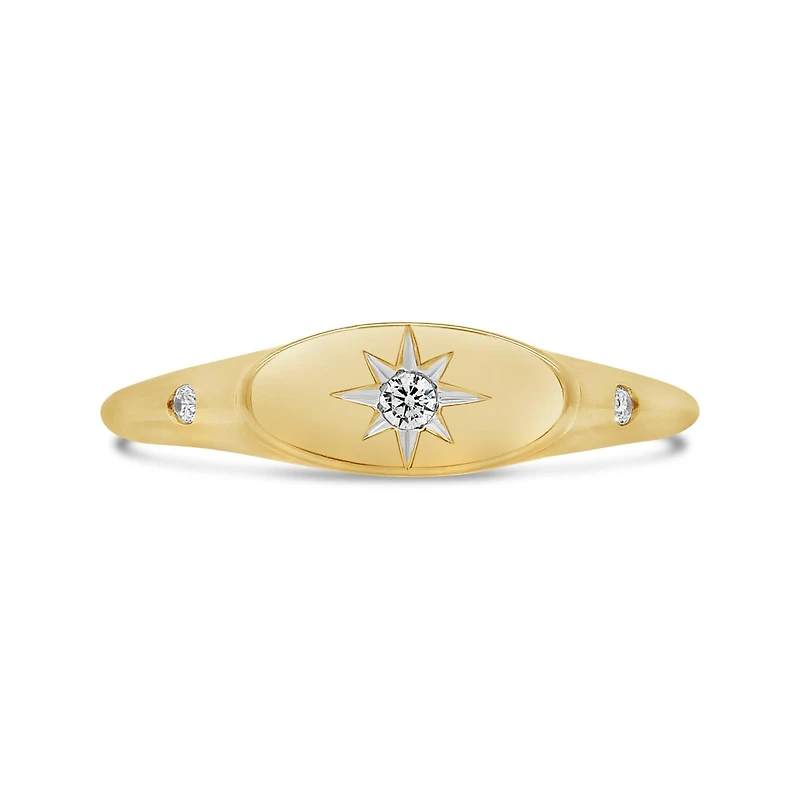 Charmables 10K Yellow Gold Diamond Oval Shaped Signet Ring
