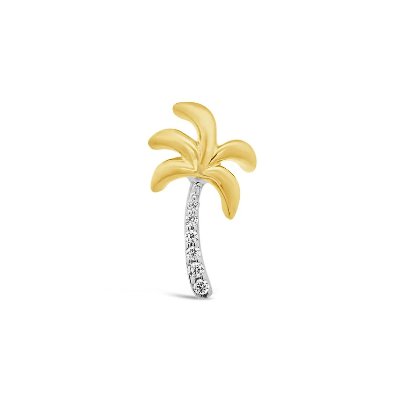 Charmables 10K Yellow Gold Diamond Single Palm Tree Stud Earring