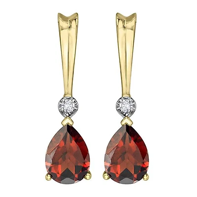 10K Yellow Gold Garnet and Diamond Earrings