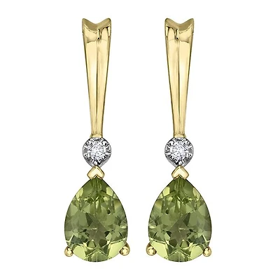 10K Yellow Gold Peridot and Diamond Earrings