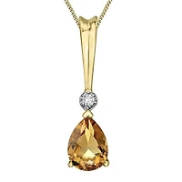 10K Yellow Gold Citrine and Diamond 18" Pendant