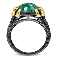Julianna B Sterling Silver Yellow and Black Rhodium Malachite Ring