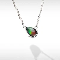 KORITE ESSENTIALS Sterling Silver Tear Drop Ammolite 16-18" Pendant