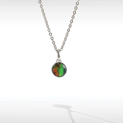 KORITE ESSENTIALS Sterling Silver Round Ammolite 16-18" Pendant