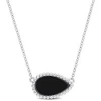 Julianna B Sterling Silver Pear Shape Black Agate Necklace