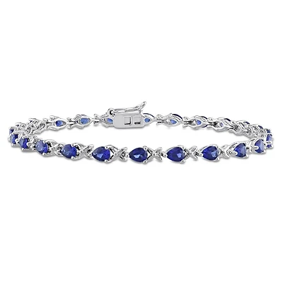 Julianna B Sterling Silver Created Blue Sapphire 7" Bracelet