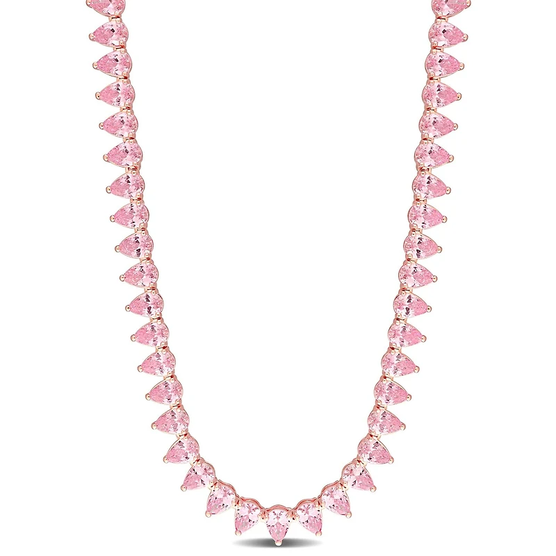 Julianna B Rose Plated Sterling Silver Pink Cubic Zirconia Tennis 18" Necklace