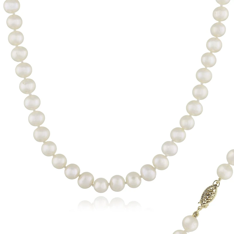 14K Yellow Gold 6-7mm White Freshwater Pearl 24" Necklace
