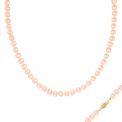 14K Yellow Gold 6-7mm Pink Freshwater Pearl 28" Necklace