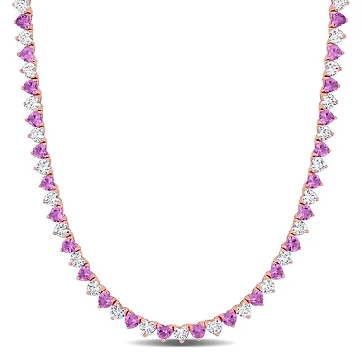 Julianna B Sterling Silver Created Pink and Created White Sapphire Necklace 18