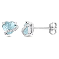 Julianna B Sterling Silver Sky Blue Topaz and Diamond Heart Earrings