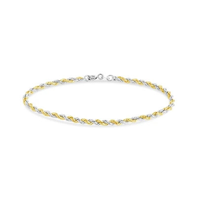 10K Yellow Gold with White Accent 7.5" 2.0mm Rope Bracelet