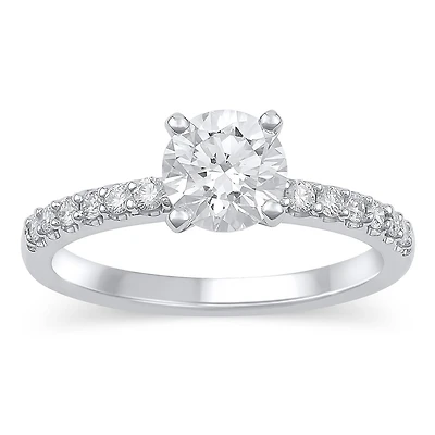 New Brilliance 14K White Gold Lab Grown 1.13CTW Solitaire Ring with Accents