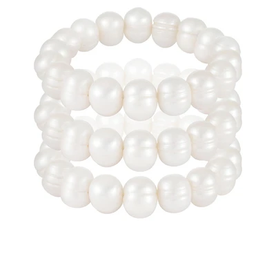 9-10mm White Freshwater Pearl Set Of Three Elastic Bracelets