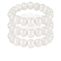 9-10mm White Freshwater Pearl Set Of Three Elastic Bracelets