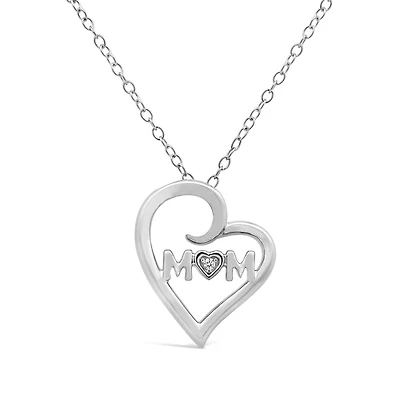 Sterling Silver Diamond Mom Heart Pendant