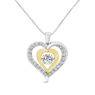 10K White & Yellow Gold Lab Grown 0.77CTW Dancing Diamond Heart Pendant